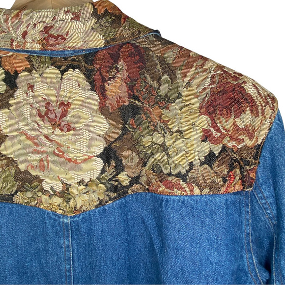 Vintage 80s 90s Blassport Womens Embroidered Denim Jean Jacket Floral Collar - S - Picture 7 of 9